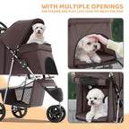 Magshion 3-Wheel Pet Stroller, Foldable Travel Jogger for Small & Medium Dogs & Cats (Up to 33lbs), Lightweight Carrier with Breathable Mesh Cover, Cup Holder & Storage Basket, Coffee