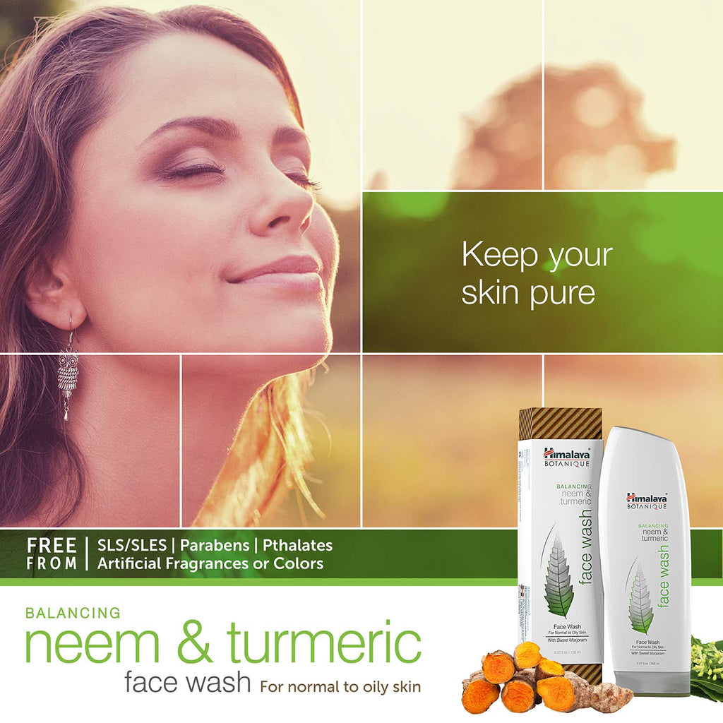 Himalaya Botanique Balancing Neem & Turmeric Face Wash, Dermatologically Tested, Vitamin E, Vegan, Cruelty Free, Paraben Free, SLS Free, 5.07 Fl Oz, 2 Pack