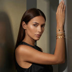 MVCOLEDY 18 K Gold Plated Love Bracelet Stack for Women 4-Piece Bracelet with Synthetic Shell Floral Clover Chain, Tennis Chain and Crystal Gold Bangle, Love Bracelet Design Gift Jewelry for Valentines Mother's Day (Brown)