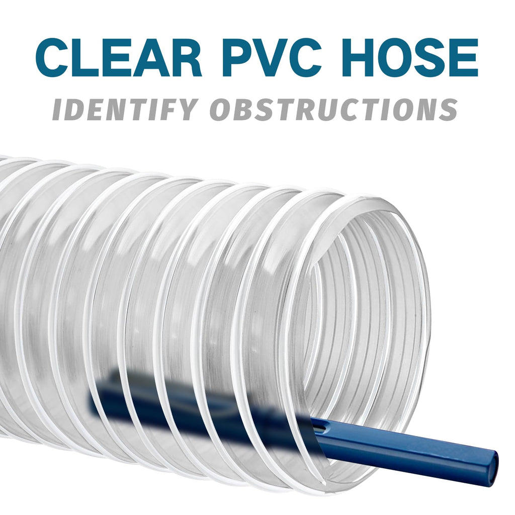 Qucship 2-1/2" x 10' Heavy-Duty PVC Dust Collection Hose, Puncture-Resistant, Flexible Clear PVC Fume Hose with Carbon Steel Wire Coil for Dust Collection Systems