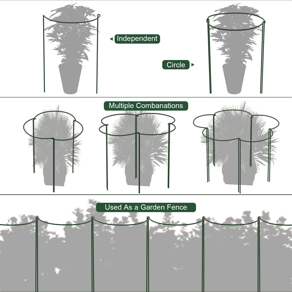 FEED GARDEN 8 Pack Peony Cages and Supports, Plant Support Stakes for Outdoor & Indoor Plants, 10" W x 16" H Half Round Garden Plant Support Rings for Peonies, Hydrangeas, Roses, Dahlias