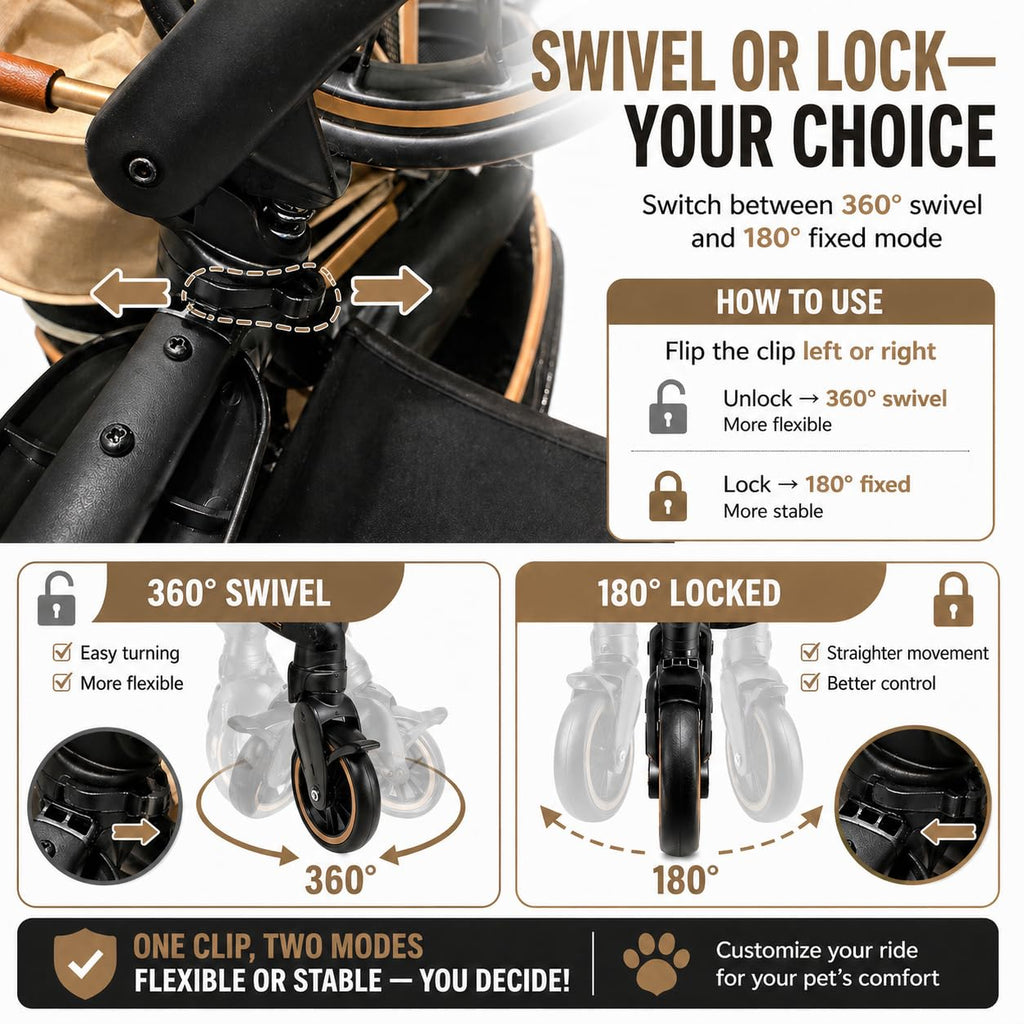 PAWPUBBY 6-in-1 Pet Stroller for Medium Dogs up to 50 lbs, Luxury Black & Gold Dog Stroller with Detachable Carrier, Foldable Travel Cat Stroller, Removable Pet Car Seat, 360° Rotating Wheels