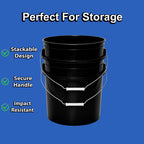 MKS Plastics 5-Gallon Bucket with Airtight Lid – Made in USA, Food Grade BPA Free Plastic, Heavy Duty Multi-Use, Metal Handle with Grip, Stackable Storage – Black, 6 Pack