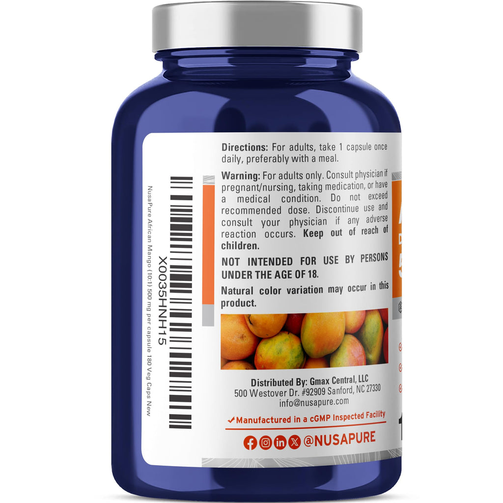 NusaPure African Mango, 500 mg, 180 Veg Capsules (Non-GMO, Vegan)