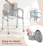 SOUNDFUSE Bedside Commode Chair with Padded Seat and Backrest, Aluminum Dual-Crossbar, Height Adjustable, Portable Toilet for Seniors and Adults, Potty Bucket and Splash Guard, 350 lbs Weight Capacity
