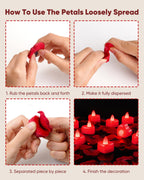 Amagic 4000 Pieces Red Artificial Rose Petals with 50 Red Heart LED Tea Lights, Rose Petals and Candles Set for Proposal, Anniversary, Romantic Night, Wedding Decor