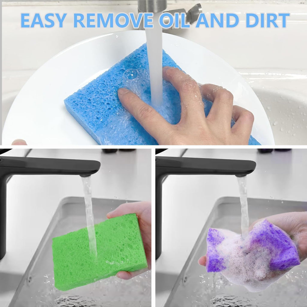 Cellulose Sponges, Large Size 4" x 6" x 1" - Heavy Duty Scrub Kitchen Sponge, Clean Tough Messes Without Scratching Kitchen Cleaning Pads, Pop Up Eco DIY (7 Pack), Mixed