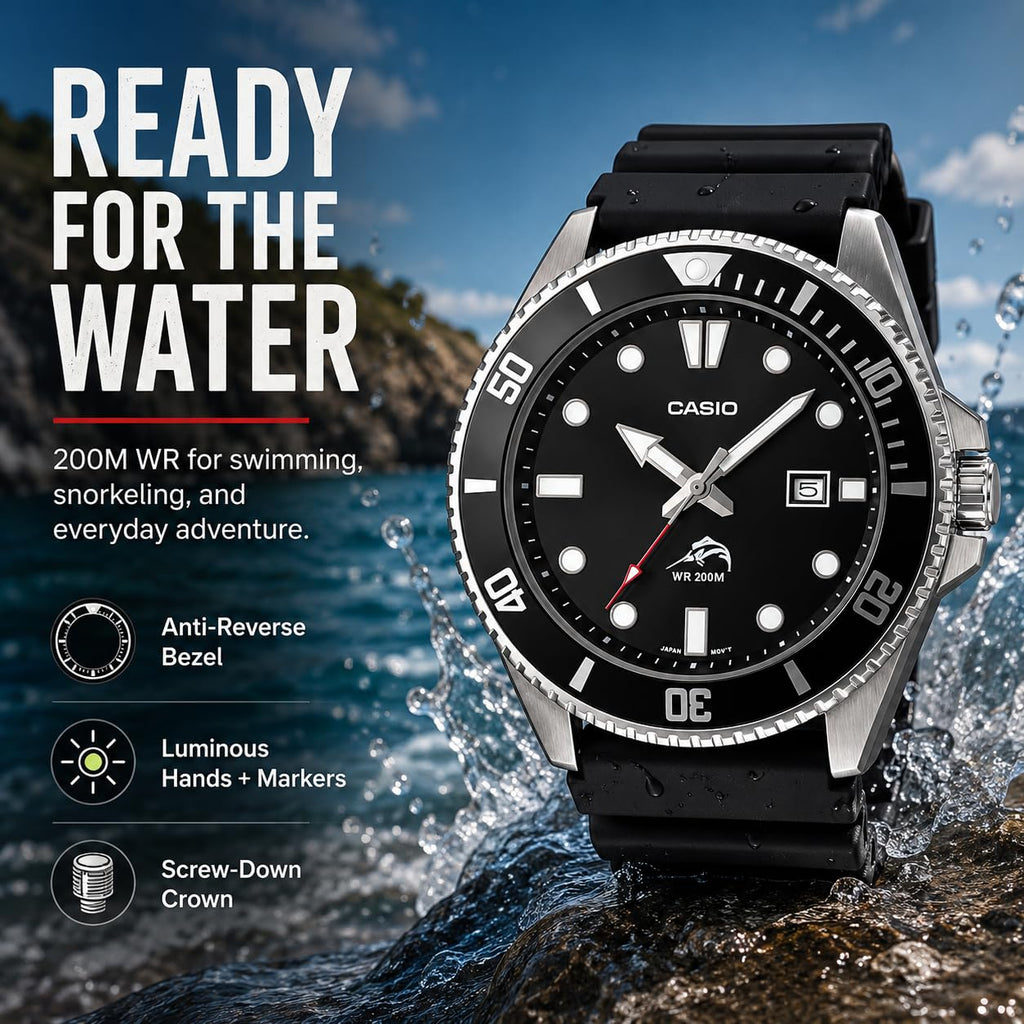 Casio Men's MDV106-1AV 200M Black Dive Watch (MDV106-1A)