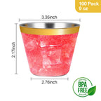 Goodluck 100PCS 9oz Gold Plastic Cups for Party, Disposable Gold Rim Cups