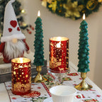 MUMCHASI Chritsmas Flameless Candles, Battery Operated Christmas Candles, Real Wax Glass Flickering LED Candles, Tree Candlestick for Home Christmas Decor, Remote Timer