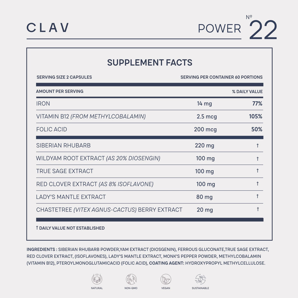 CLAV® Natural Hormone Balance for Women - PMS Relief with Siberian Rhubarb, Wild Yam & Vitex Berry - Vegan Menstrual Regulator Supplement - 120 Capsules