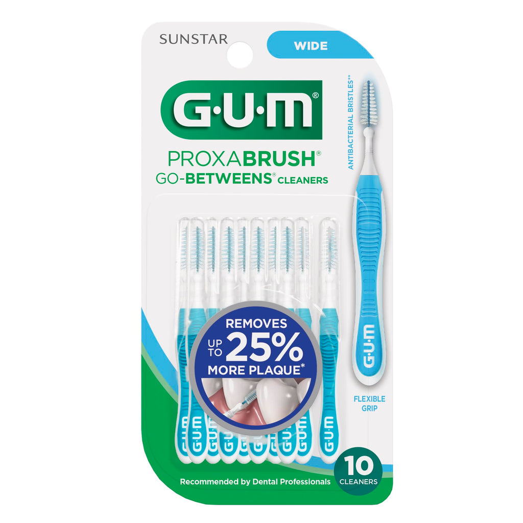 GUM Proxabrush Go-Betweens Wide Interdental Brushes – Soft Bristle Dental Picks for Plaque Removal, Health & Braces Care, 10 Count (Pack of 6)