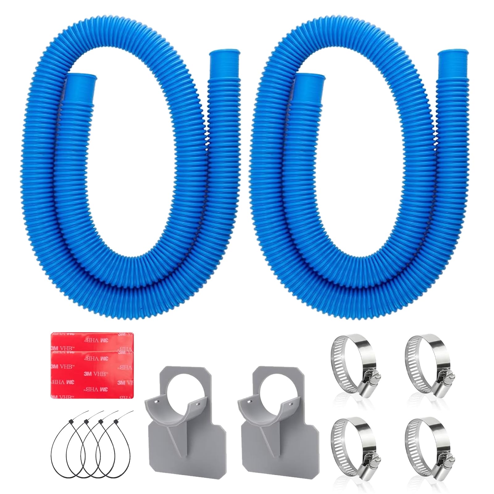 1.25" x 41in Pool Hoses Set for Above Ground Pools – Pool Pump Replacement Hose with Clamps, Compatible with Intex, Coleman, Summer Waves Pool Pumps & Filters (2 PACK Blue)