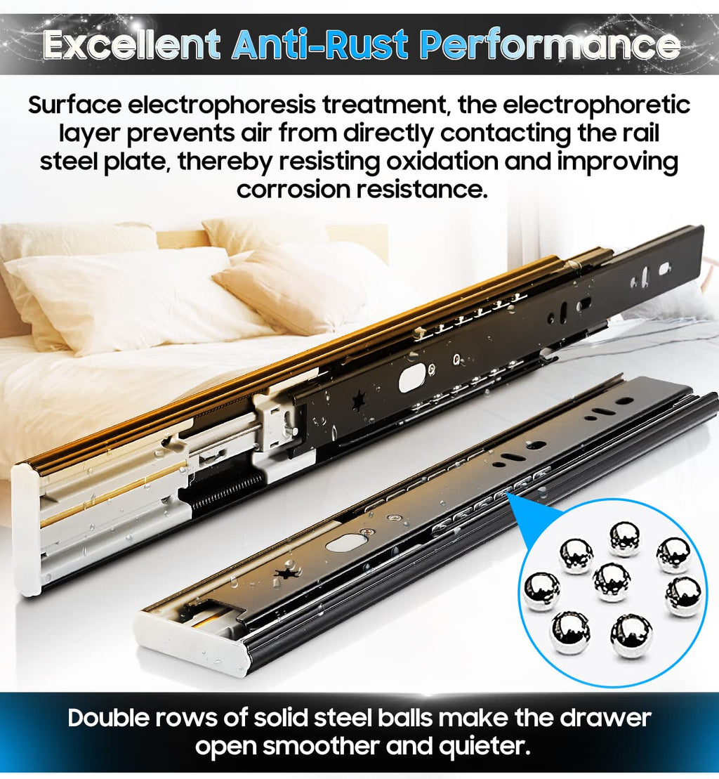 YENUO Soft Close Drawer Slides Full Extension Side Mount 12 14 16 18 20 22 24 inch Ball Bearing Metal Rails Track Guide Glides Runners Heavy Duty 100 Pound (Soft Close- 1 Pr, 18 Inch)