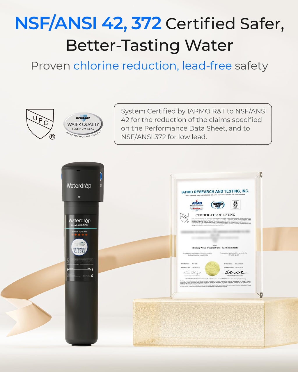 Waterdrop 15UA Under Sink Water Filter System, 19000 Gallons, Reduces Lead, Chlorine, Bad Taste & Odor, Under Counter Water Filter Connects Directly to Your Faucet, NSF/ANSI 42 Certified, 2 Years