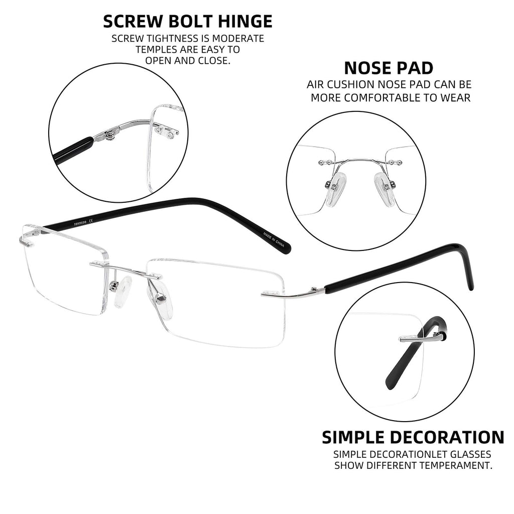 FONHCOO Blue Light Blocking Glasses - Unisex Lightweight Rimless Frameless Rectangle Computer Gaming Glasses - Anti Glare, Anti Fatigue