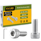 SVLING M3-0.5 x 6mm Bolt, 400PCS M3 Hex Socket Head Cap Screws Bolts, 304 Stainless Steel 18-8, Full Threads, with Hex Spanner