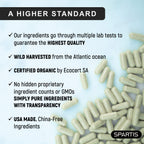 SPARTIS Certified Organic Sea Moss Capsules 2250mg Wildcrafted Irish Sea Moss Burdock Root Bladderwrack Supplement Raw Seamoss Pills & Powder (Pack of 1 at 180-Caps)