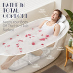 Full Body Bath Pillow for Bathtub, Thick Bath Cushion with Laundry Bag and 160 Silicone Suction Cups, Luxury Tub Padding Support for Head Back Butt Legs White 51" x 16"