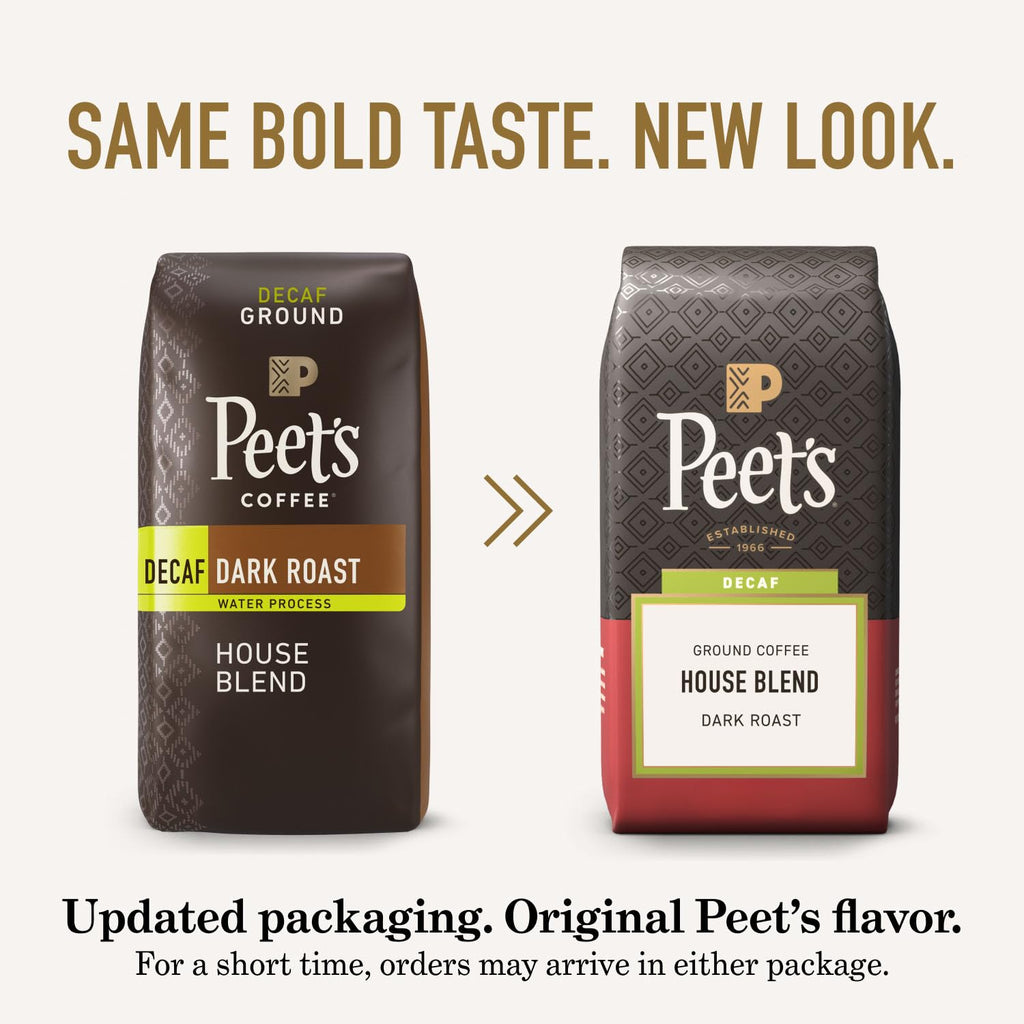 Peet's Coffee Ground Coffee Dark Roast, Decaf House Blend, 18 Ounces