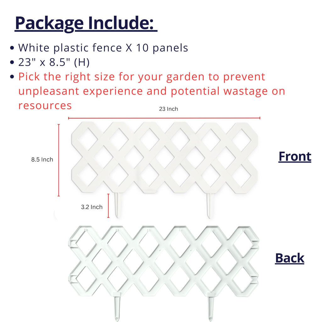 LaLaGreen Garden Edging Border (23x8.5in, 10 Pack) White Plastic Fence