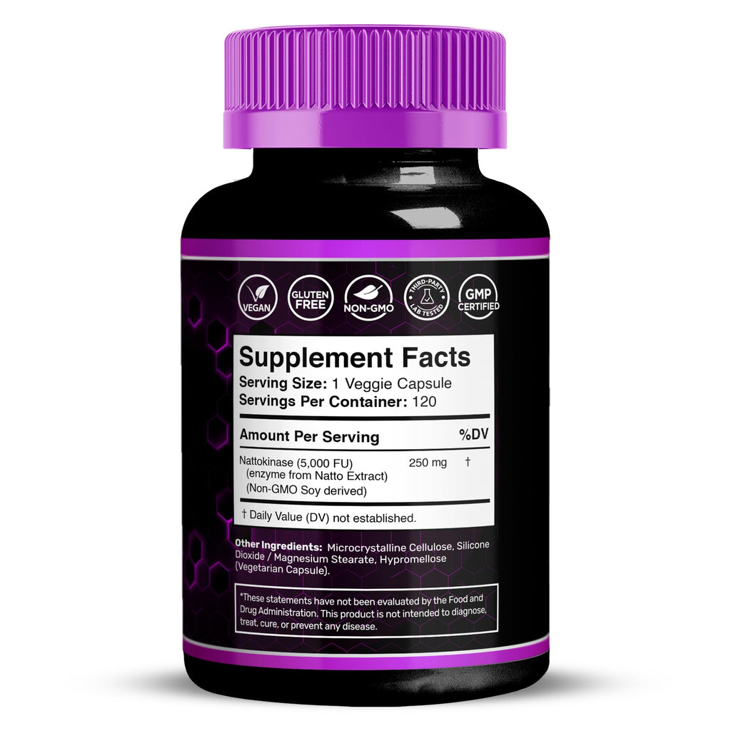 Nattokinase Supplement Capsules 5000 FU, Third-Party Tested Nattokinase – Enzymes from Japanese Natto – Daily Wellness Support – 120 Count (Pack of 2)