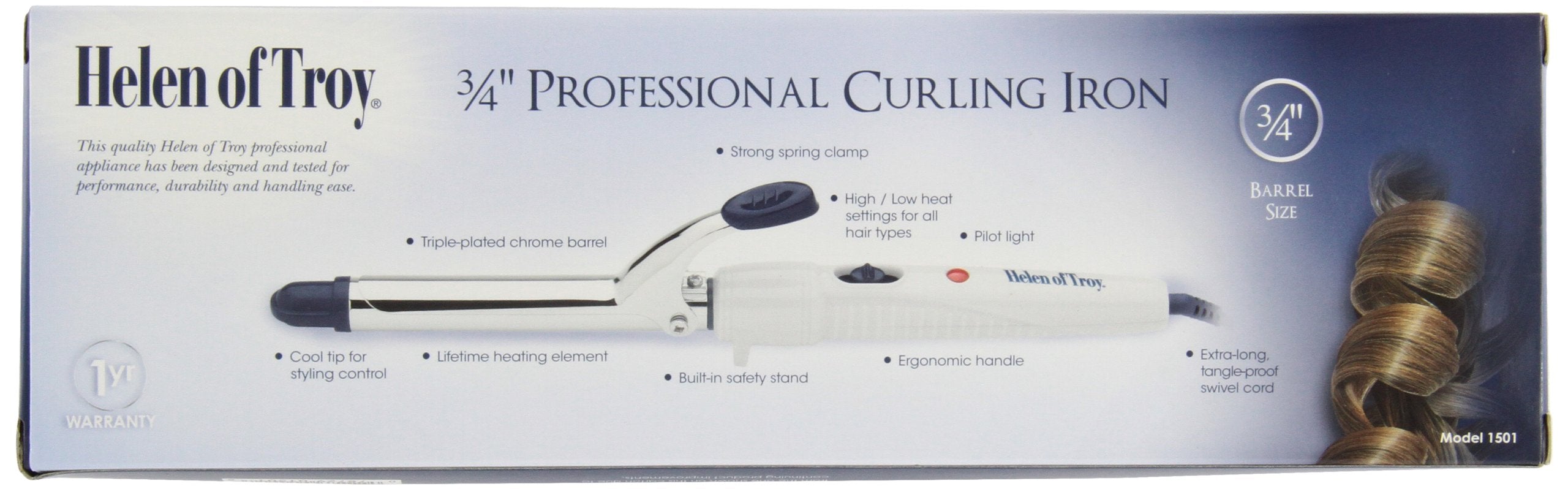 Helen Of Troy 1501 Spring Curling Iron, White, 3/4 inch Barrel