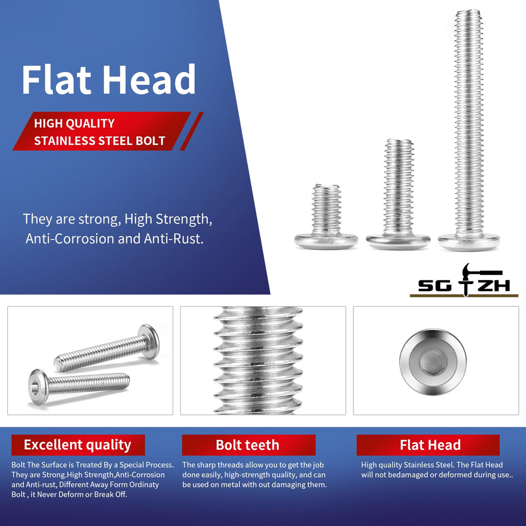 M10 x 45mm 20Pcs Flat Head Hex Socket Cap Screws Bolts, 304 Stainless Steel 18-8, Full Thread by SG TZH (with Hex Spanner)