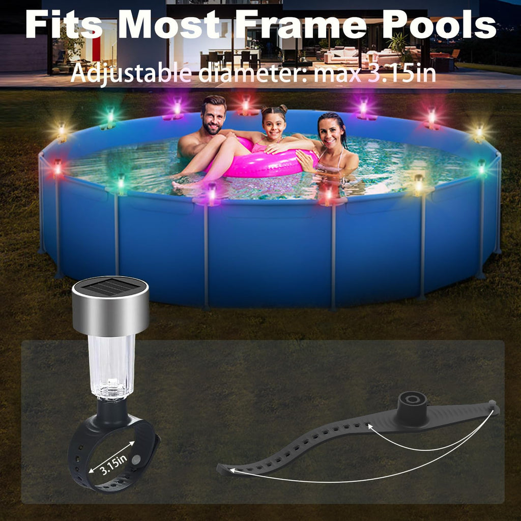 LILITUAN Solar Pool Lights for Above Ground Pools, 10 Pack Waterproof Above Ground Pool Lights, Dusk to Dawn Auto On/Off Decorative Night Lights for Frame Pool, Outdoor Railings (Colour Light)