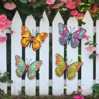 Daogtc Metal Butterfly Wall Decor - 9.6" Outdoor Fence Wall Art Decor, Hanging Decorations for Garden Yard Living Room Bedroom Patio Balcony(4 Pack)
