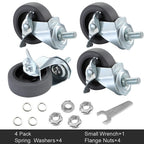 WHARSTM Caster Wheels, 3" Locking Swivel Stem Casters Set of 4, 3/8"-16 x 1 (Screw Diameter 3/8", Length 1") Rubber Casters with 360 Degree No Noise Wheels for Furniture