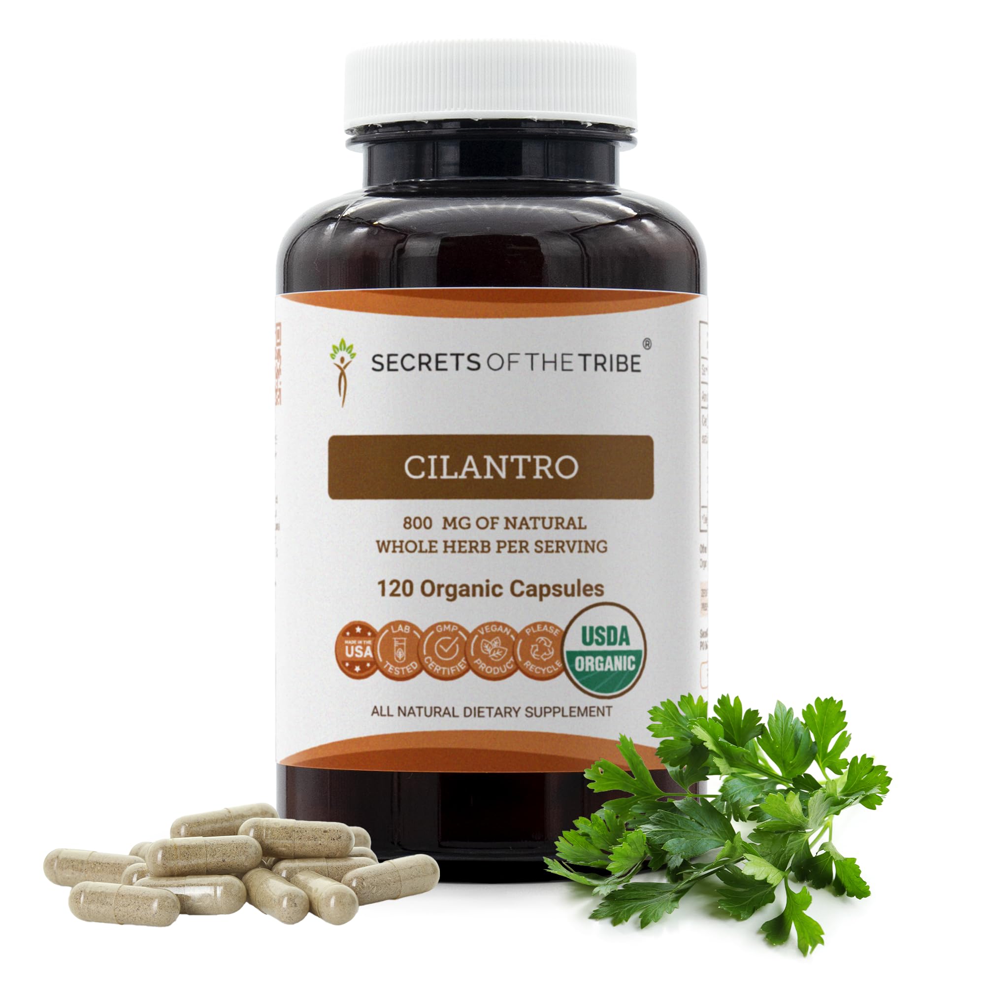 Secrets of the Tribe Cilantro USDA Organic Capsules | Certified Organic Vegetarian Capsules, Herbal Dietary Supplement | Coriandrum Sativum Dried Leaf (120 Count)