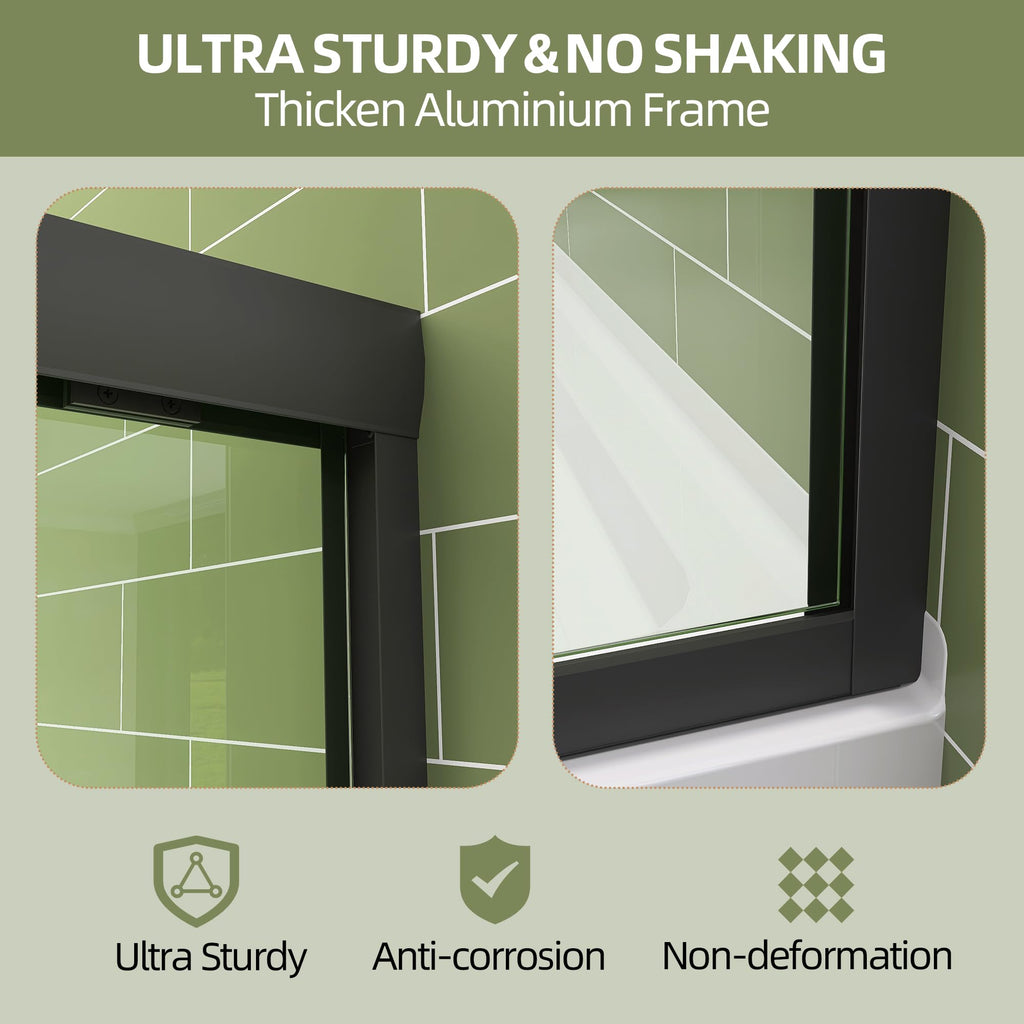 GETPRO Shower Door Double Sliding 57-60 in. W x 72 in. H Semi-Frameless Bypasss Bathroom Glass Shower Sliding Doors,1/4 inch Clear Tempered Glass Door for Walk-in Shower Matte Black