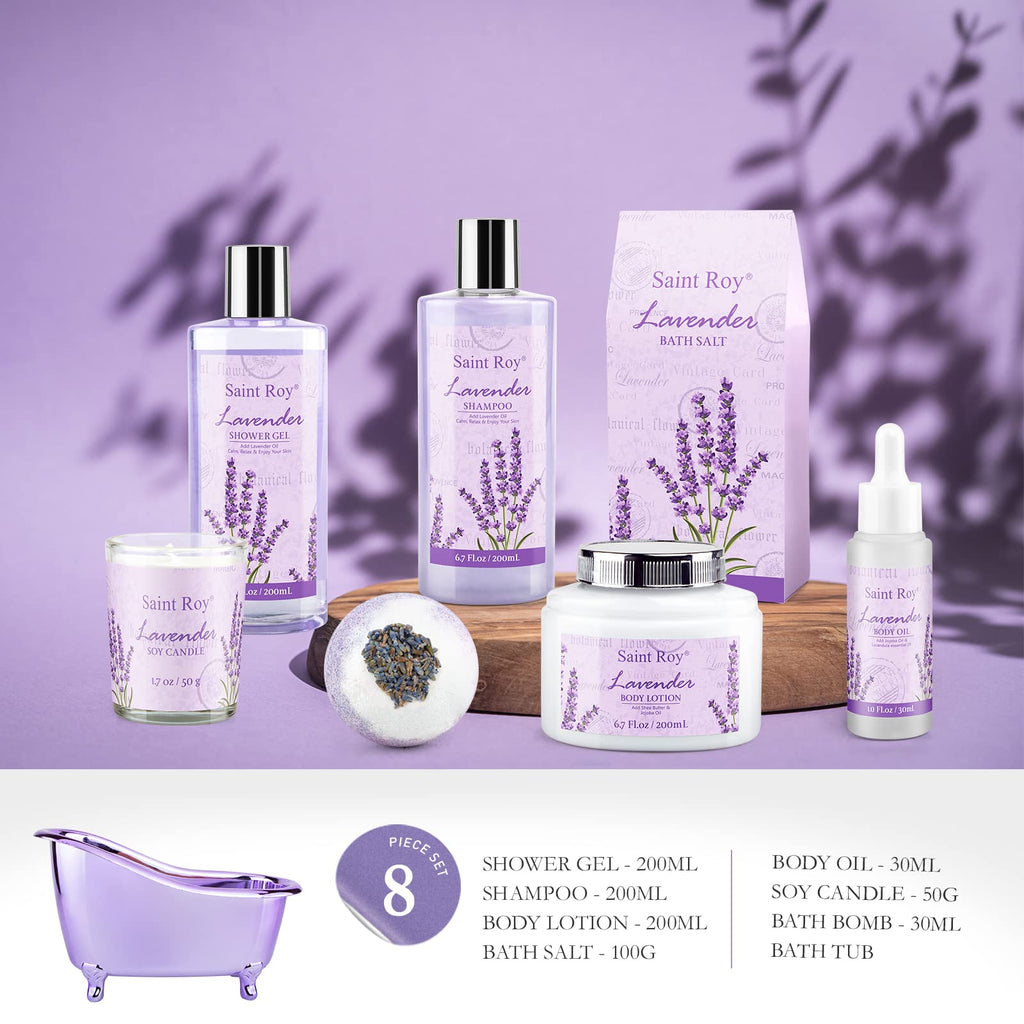 Lavender Bath and Body Gift Basket, Facial Skin Care Set, Spa Kit for Women, Self-Care Relaxation Set, Pamper Kit Self-Care Set, Birthday, Christmas, bath sets for women gift, Mother Day, Anniversary