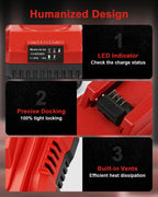 TOMORTOOL 2-Pack 18V 6.0Ah Replacement for Milwaukee M-18 Battery and 1 Charger(red)