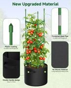 MQJIAZHI 4 Pack Tomato Trellis Cages 55 Inch Height, with 17 Gallon Square Grow Bags, Heavy Duty Tomato Plant Support Stakes for Outdoor Garden Climbing Vegetables Fruits Flowers