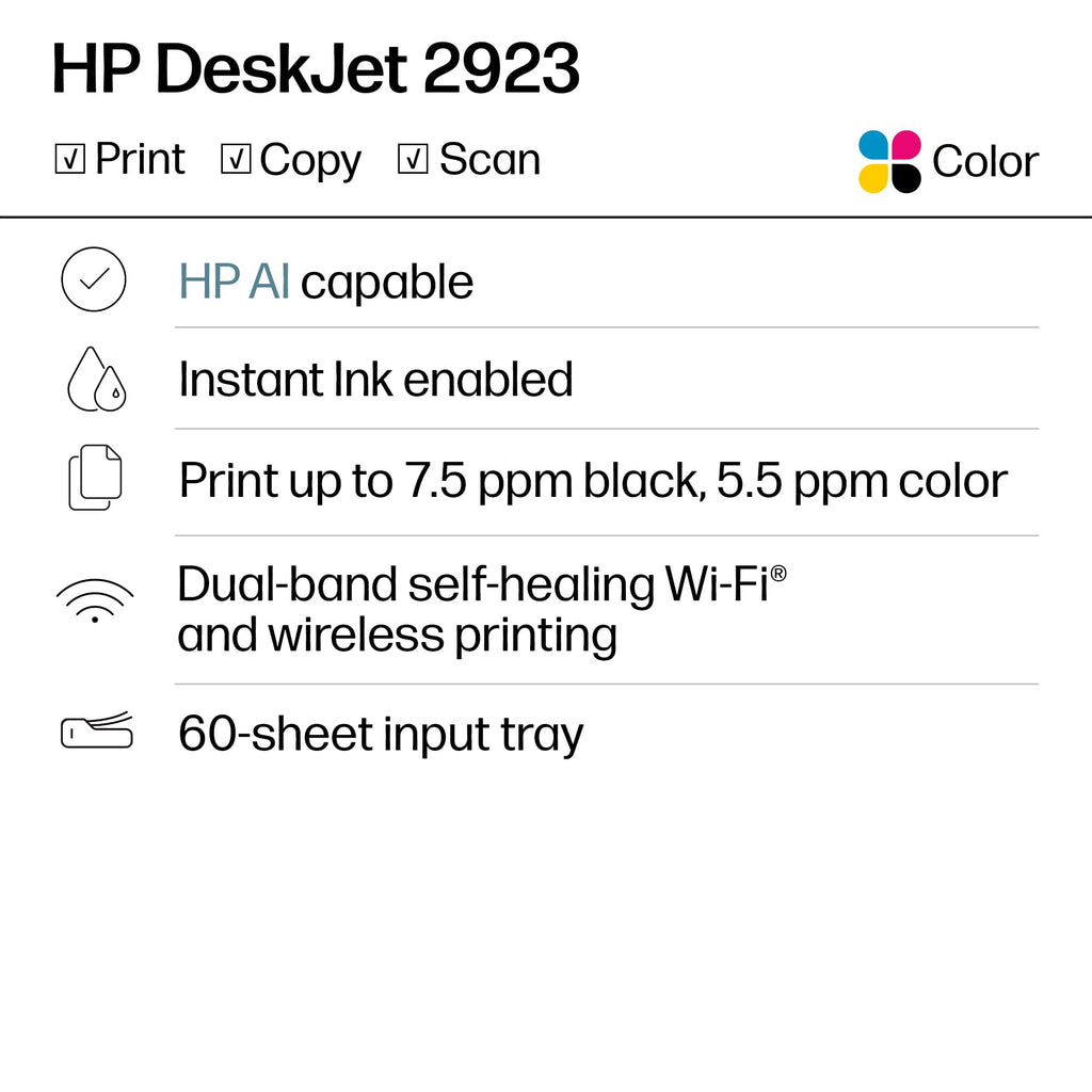 HP DeskJet 2923 Color Inkjet Printer | Wireless | All-in-One