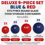 Replacement Lids for Pyrex Glass Food Storage Containers Round (2) for 7202-PC 1 Cup (3) for 7200-PC 2 Cup (2) for 7201-PC 4 Cup (2) for 7402-PC 6/7 Cup Red Blue