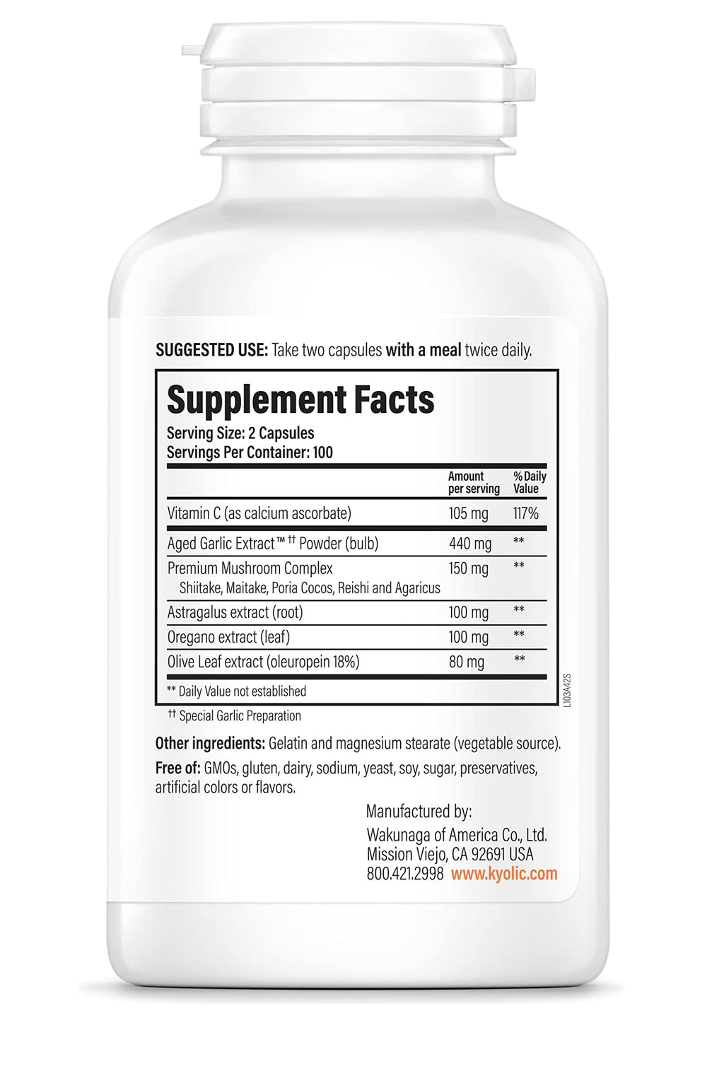 Kyolic Aged Garlic Extract Formula 103, Immune Support*, 200 Capsules