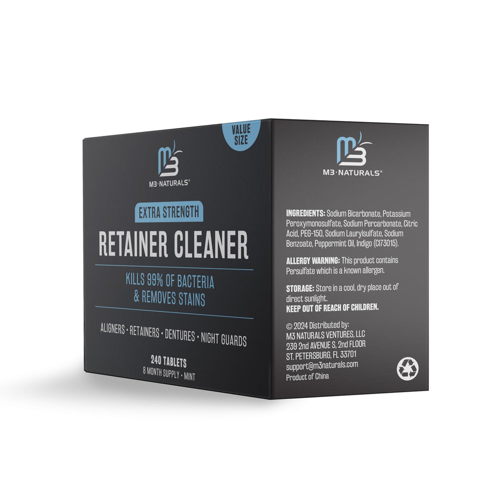 Retainer and Denture Cleansers 240 Tablets Removes Bad Odors Discoloration Stains Plaque for Cleaning Invisalign Mouth Guard Night Guard and Removable Dental Appliances by M3