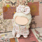 Clothes Compatible with LABUBU Doll – 4PCS Pink Tweed Charm Set, 17cm Doll Clothes Designer Outfit for Romantic Pastel Theme, Chic Stylish Accessories for Labubu, No Doll (Peachy Tweed Daydream)