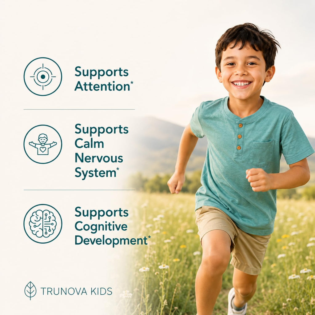 Trunova Kids Focus Attention Drink Mix | Gut + Brain Support Powder for Children Ages 4+ | Strawberry Lemonade | Vitamins, Minerals, Prebiotics & Probiotics | Non-GMO | Gluten Free | 30 Servings