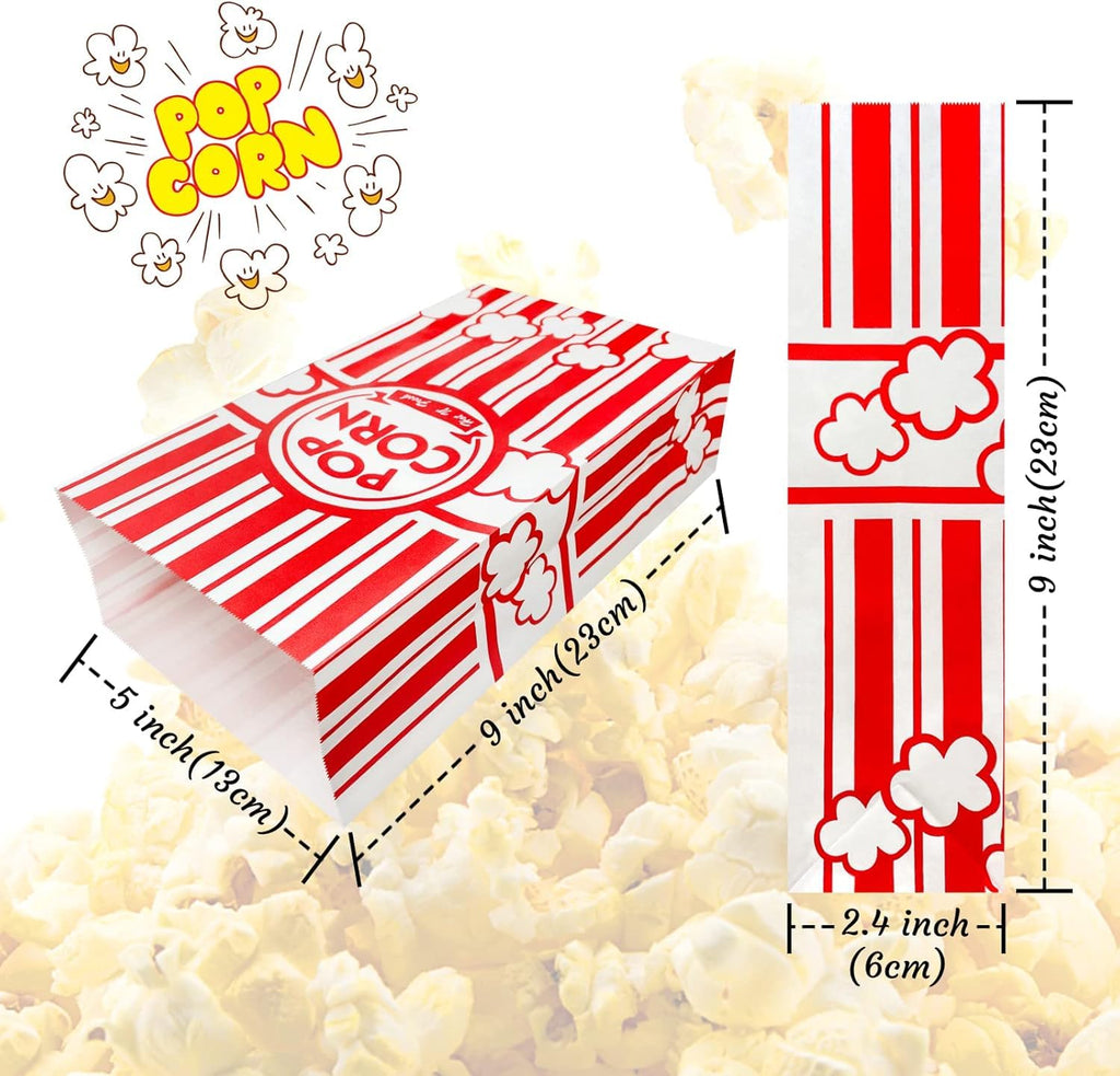 YESMONA Flat Bottom Popcorn Bags, 2 oz Paper Popcorn Bags for Family Movie Night Baseball Themed Carnival Christmas Birthday Party (200Pcs)