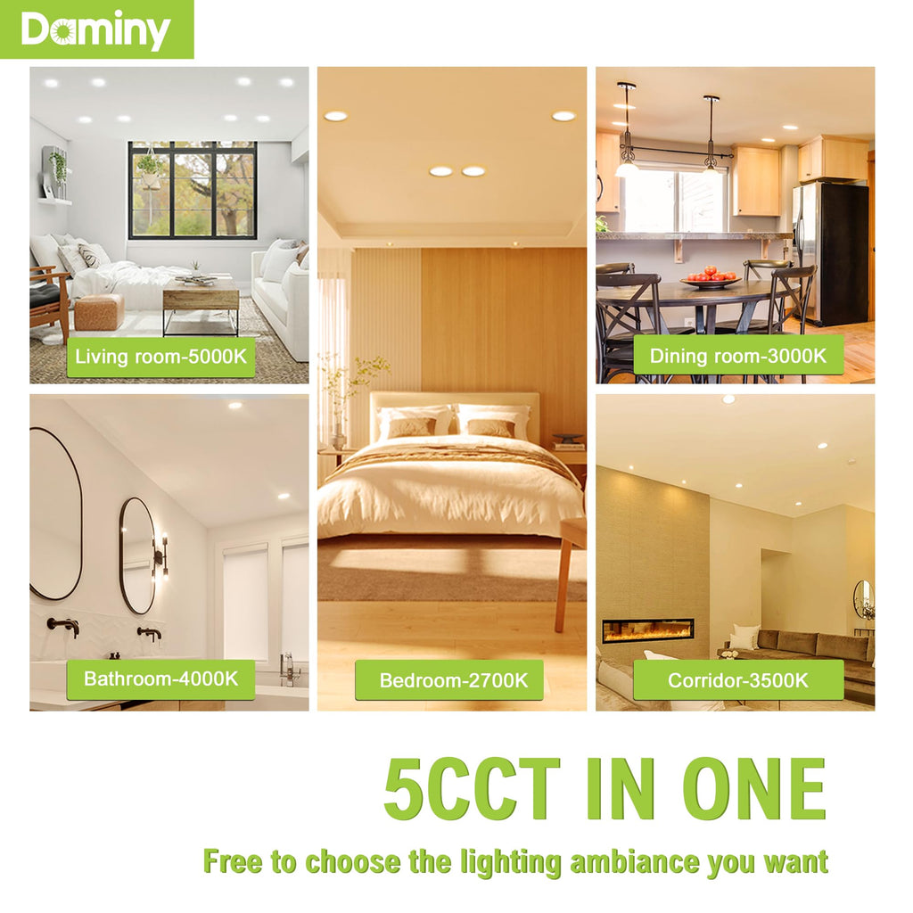 DAMINY 12 Pack 6 Inch 5CCT LED Recessed Light with Night Light,Ultra-Thin,Canless recessed Lighting 6 in,12W=110W,1000LM,Dimmable Wafer Lights,ETL Certificated