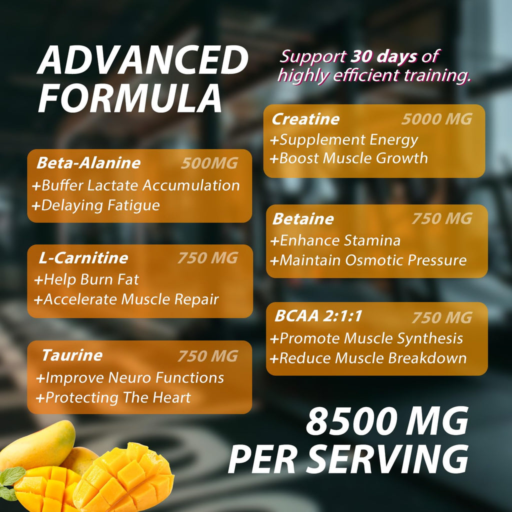 Asumtal Creatine Monohydrate Gummies Complex 8500 MG for Men & Women, Creatine Monohydrate Supplement for Muscle Growth, Strength & Energy Support, Pre Workout Gummies 120 Count Mango Flavor