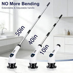 Cleanninja Electric Spin Scrubber for Cleaning, Adjustable Shower Brush with 7 Replaceable Heads & Power LED Display, 2 Speed Waterproof Cordless Shower Scrubber for Bathtub, Kitchen, Car, White