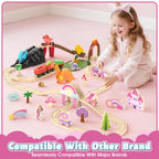 Lehoo Castle Wooden Train Set for Girls, Pink Unicorn Train Set