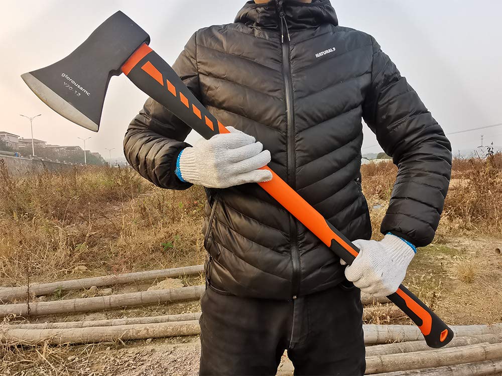 Chopping Axe, Hand Axe, Camp Hatchet for Splitting Kindling and Chopping Branches, Wood Chopping Axe 5.5 lb with 36-in Fiberglass Handle