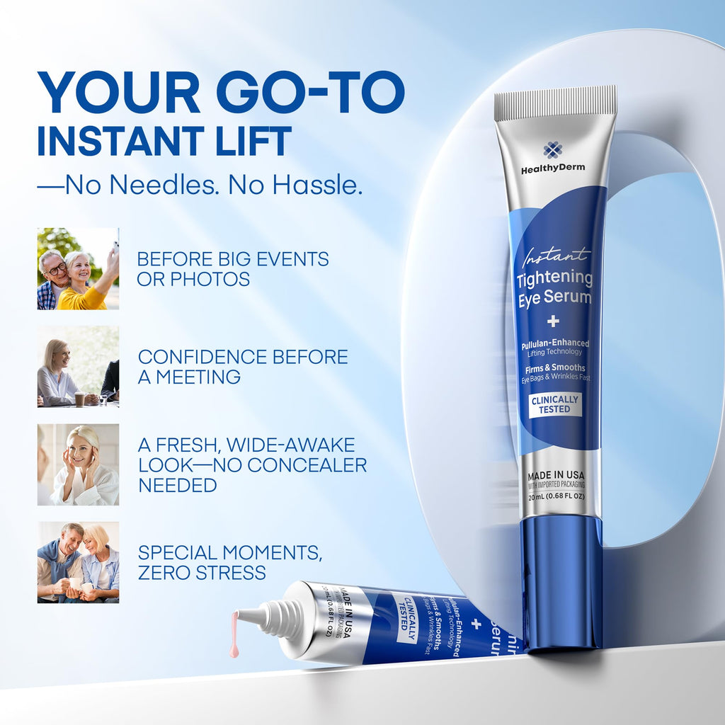 HealthyDerm Instant Under Eye Lift Serum - Reduces Eye Bags, Wrinkles, Puffy Eyes, Dark Circles & Crow’s Feet in Minutes - Advanced Firming Polysaccharide Formula for Mature Skin - 20 mL