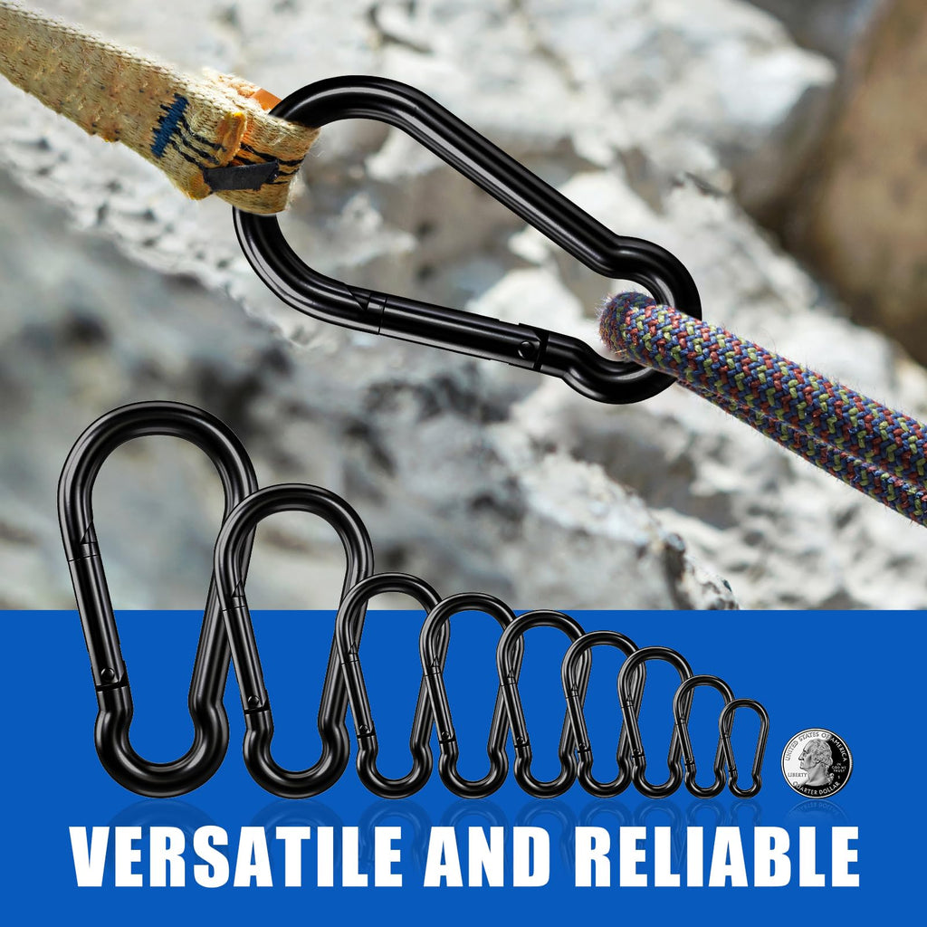 Carabiner Clip Hook, 3.15 inch 15 pcs Black Heavy Duty Spring Snap Hook Key Chain, Carabiners Clips for Outdoor Camping, Swing Set, Hammock, Hiking Travel, Fishing, Quick Link Keychain
